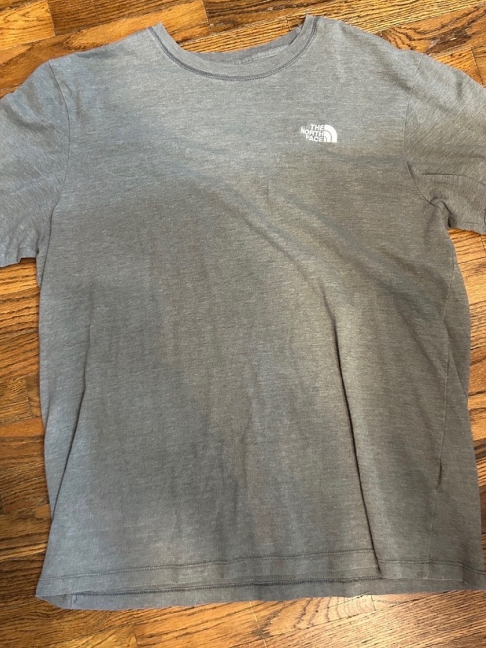 The North Face Men's Heather Gray Short Sleeve Crew T-Shirt with White Logo